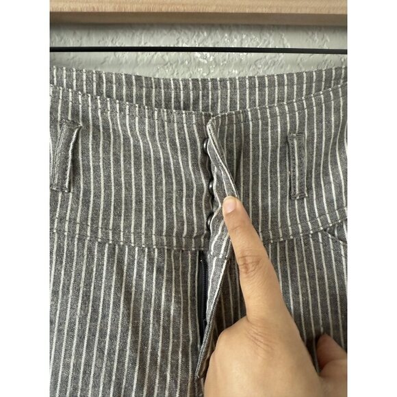 Sundance Linen Blend Pinstripe Straight Leg Mid Rise Pant Gray Coastal Career P4 - Picture 6 of 8